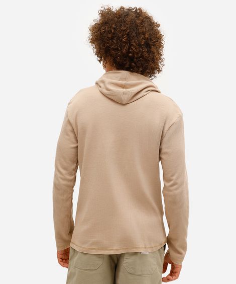 blusa masculina com capuz texturizada bege