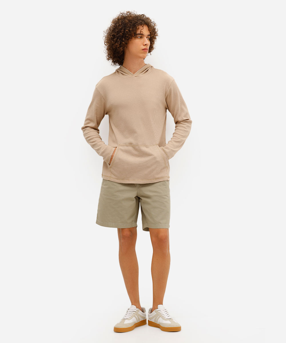 blusa masculina com capuz texturizada bege