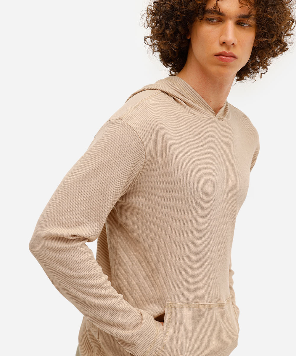 blusa masculina com capuz texturizada bege