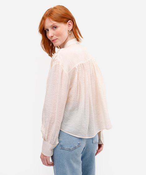 camisa feminina de viscose com pregas texturizada off white