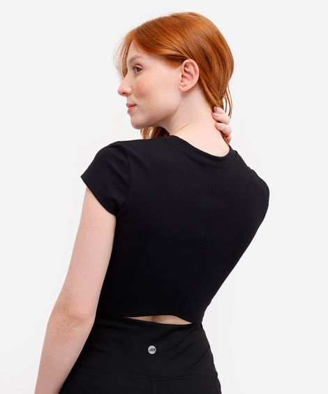 cropped feminino esportivo ace com recorte texturizado preto