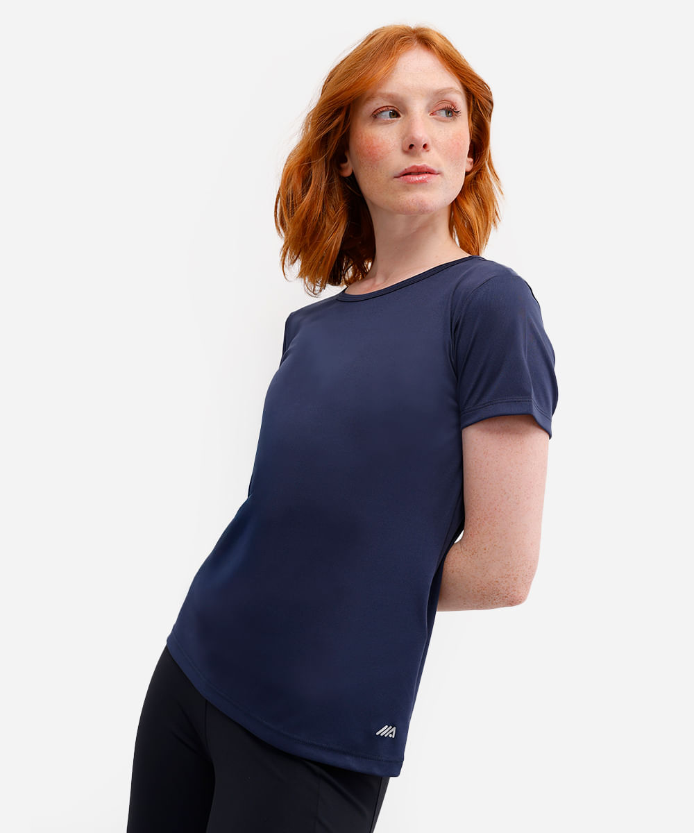 blusa feminina básica manga curta esportiva azul