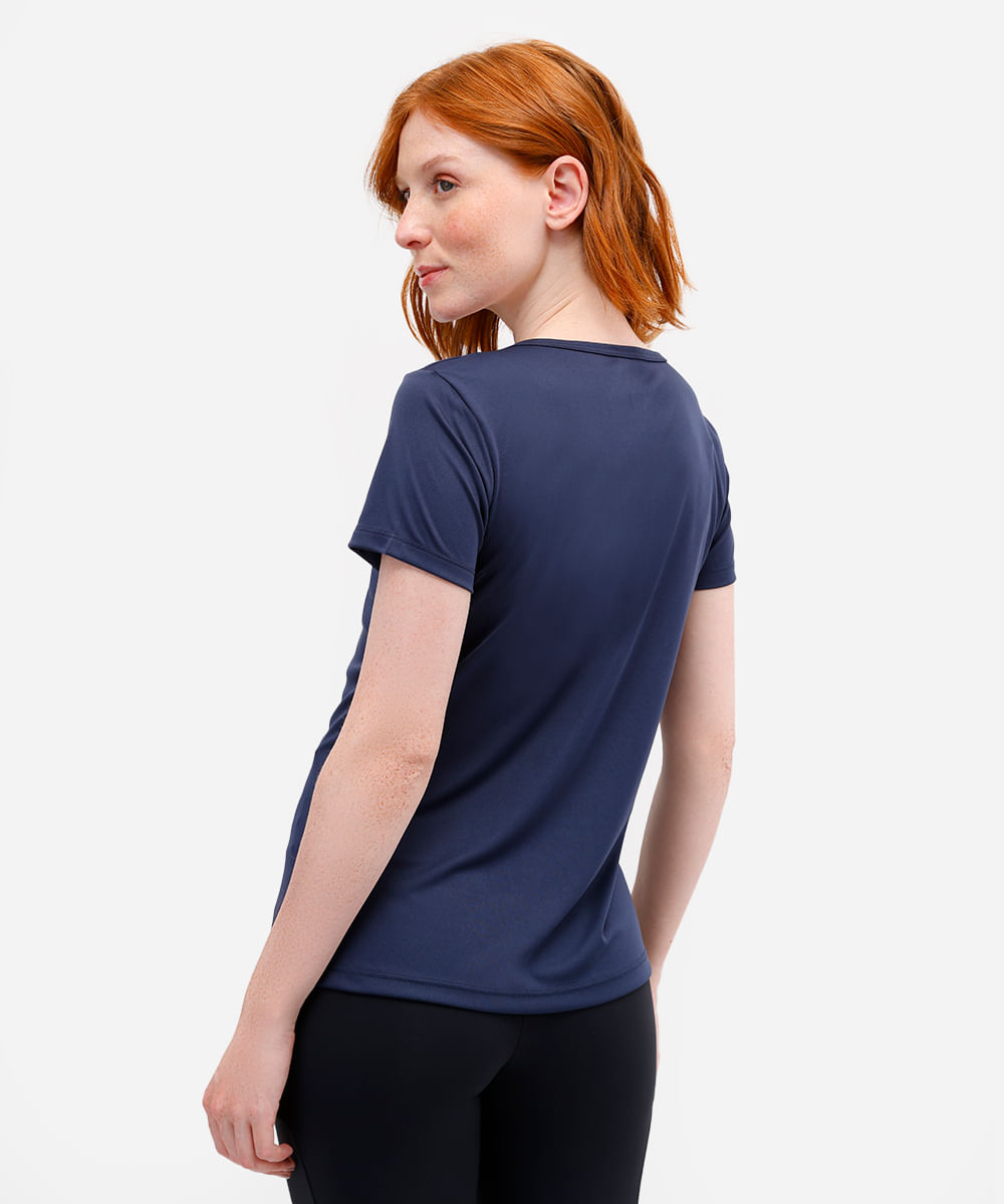 blusa feminina básica manga curta esportiva azul