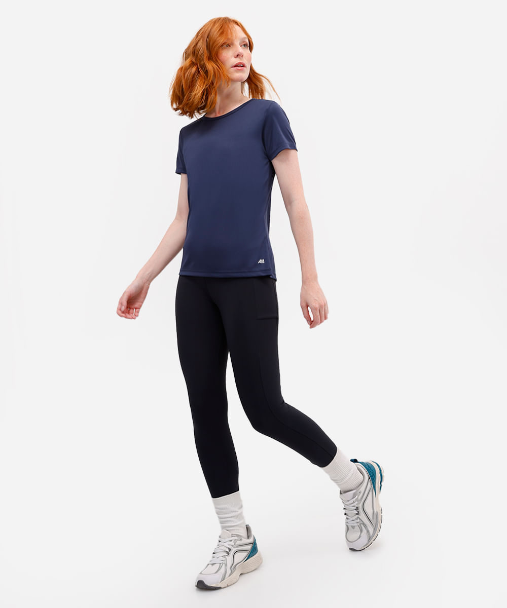blusa feminina básica manga curta esportiva azul