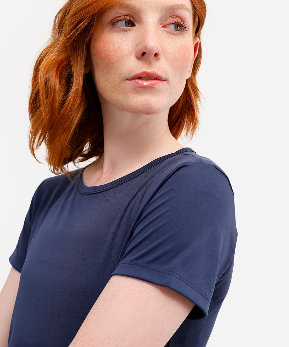 blusa feminina básica manga curta esportiva azul