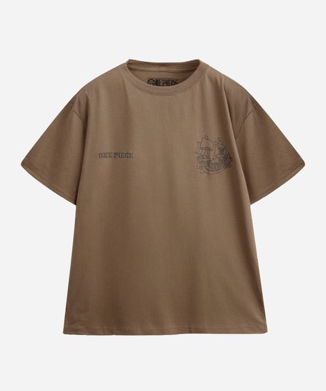 camiseta juvenil de algodão one piece marrom
