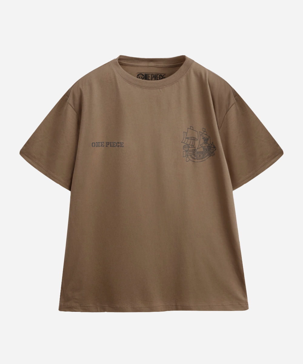 camiseta juvenil de algodão one piece marrom