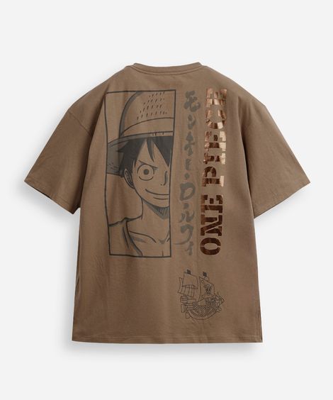 camiseta juvenil de algodão one piece marrom