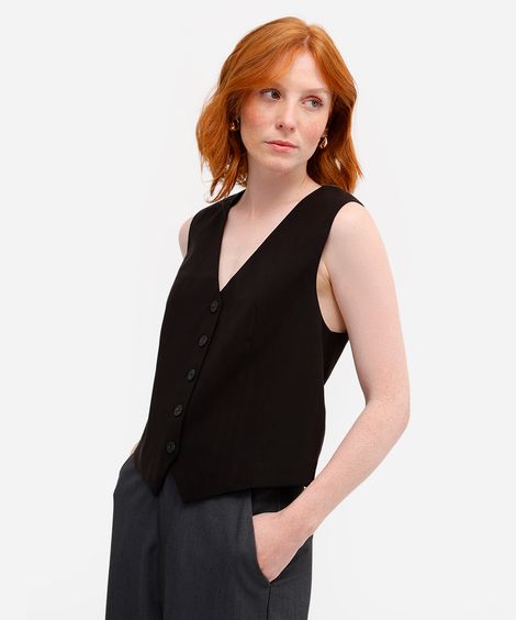 colete feminino de alfaiataria em viscose preto