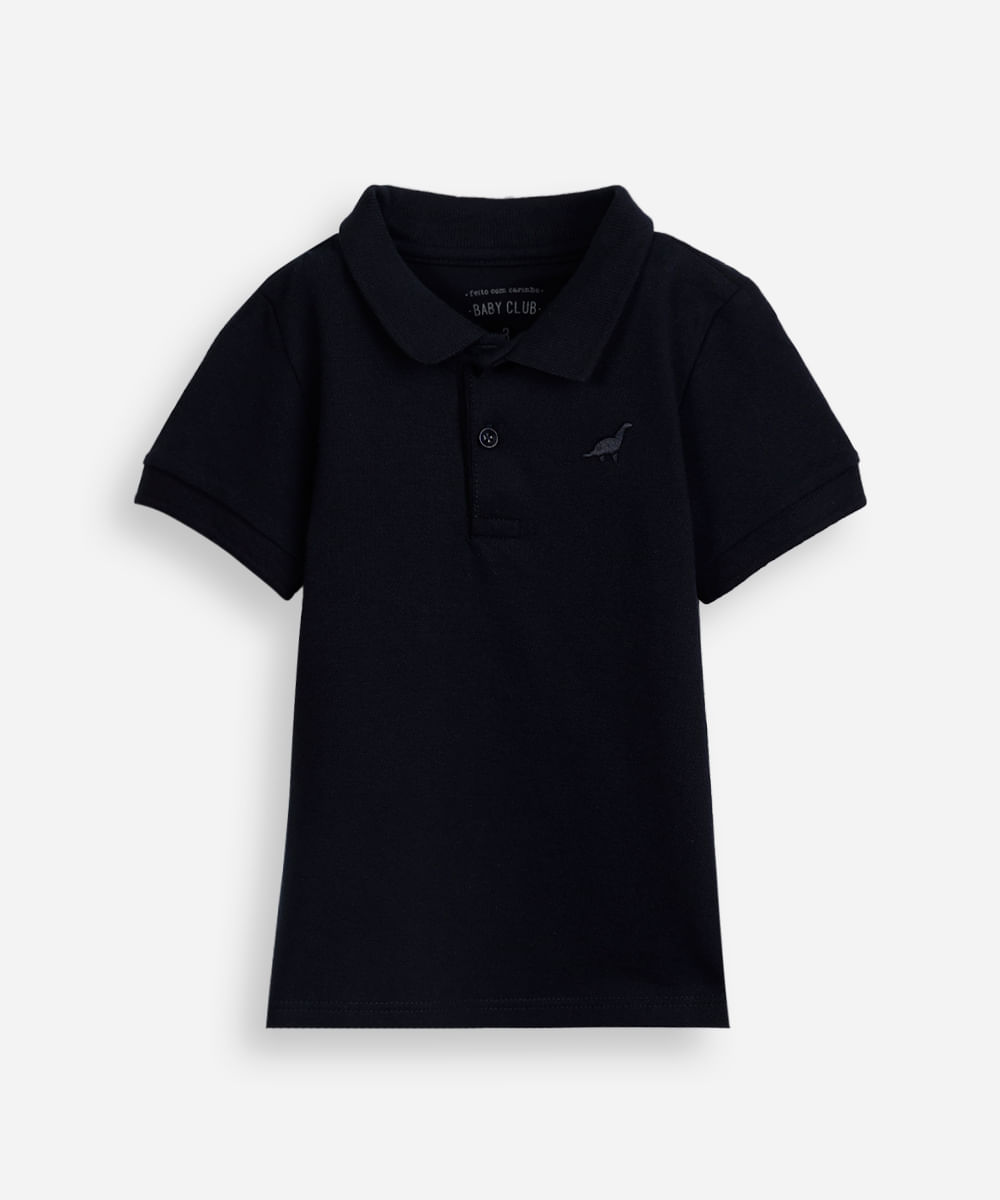 polo infantil de algodão com bordado azul