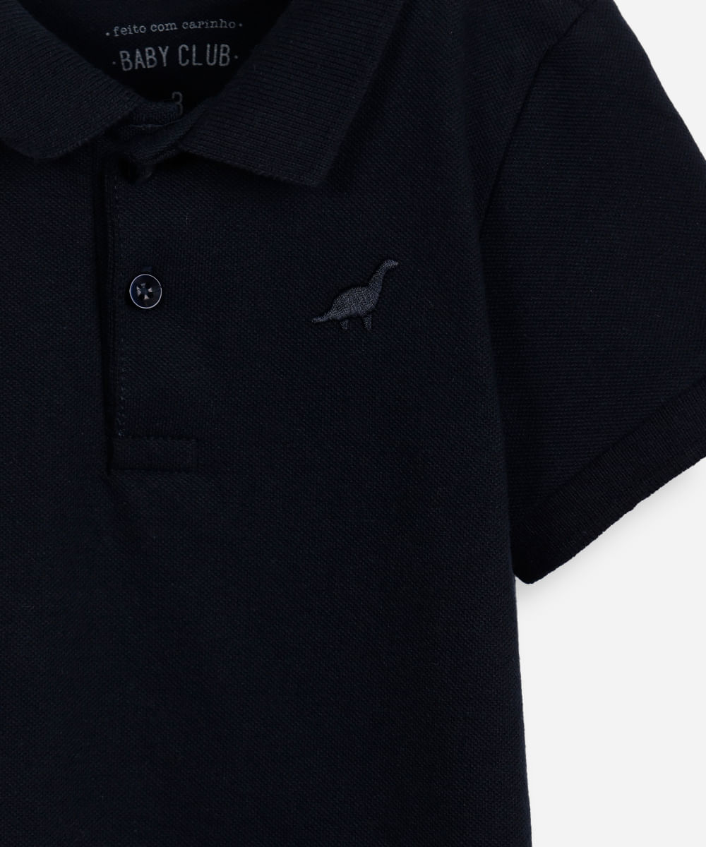 polo infantil de algodão com bordado azul
