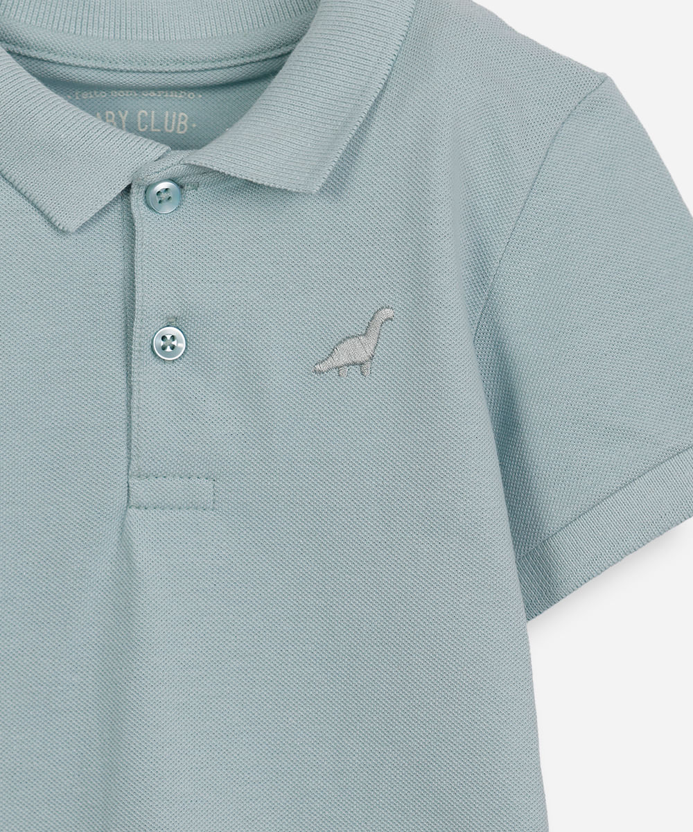 polo infantil de algodão com bordado verde