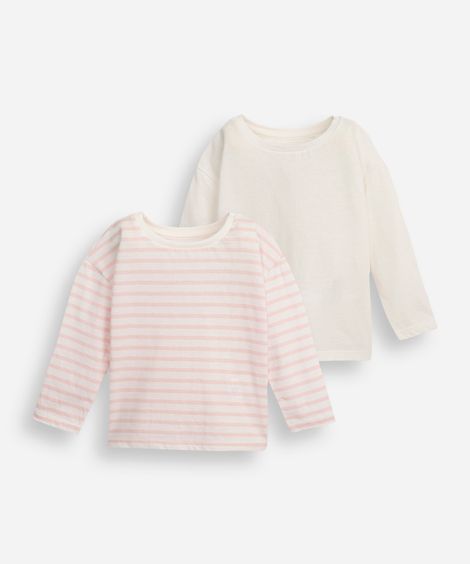 kit de 2 blusas infantis de algodão com listras off white