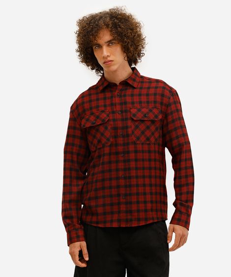 camisa masculina manga longa flanelada xadrez vermelha