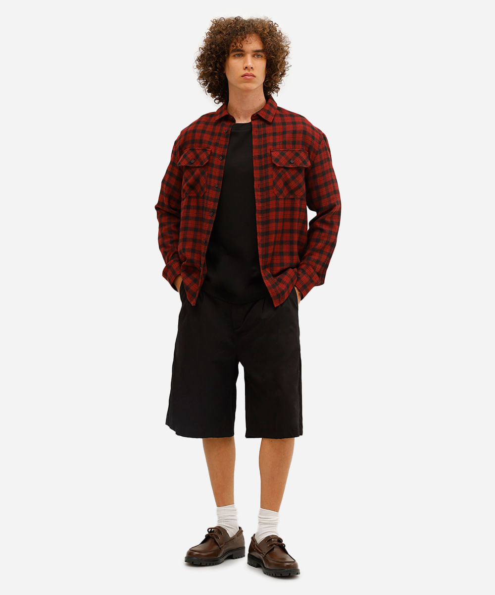 camisa masculina manga longa flanelada xadrez vermelha