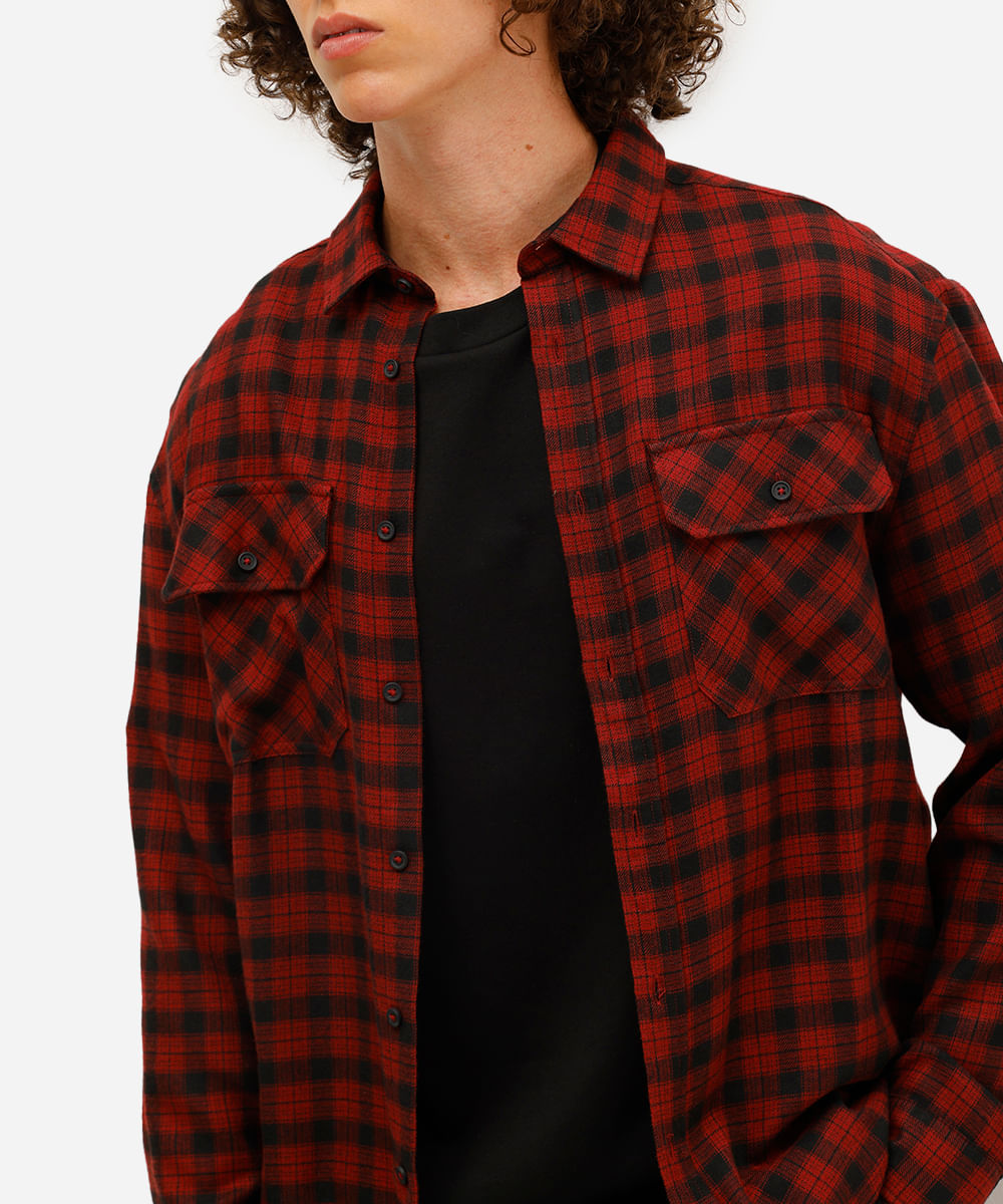 camisa masculina manga longa flanelada xadrez vermelha
