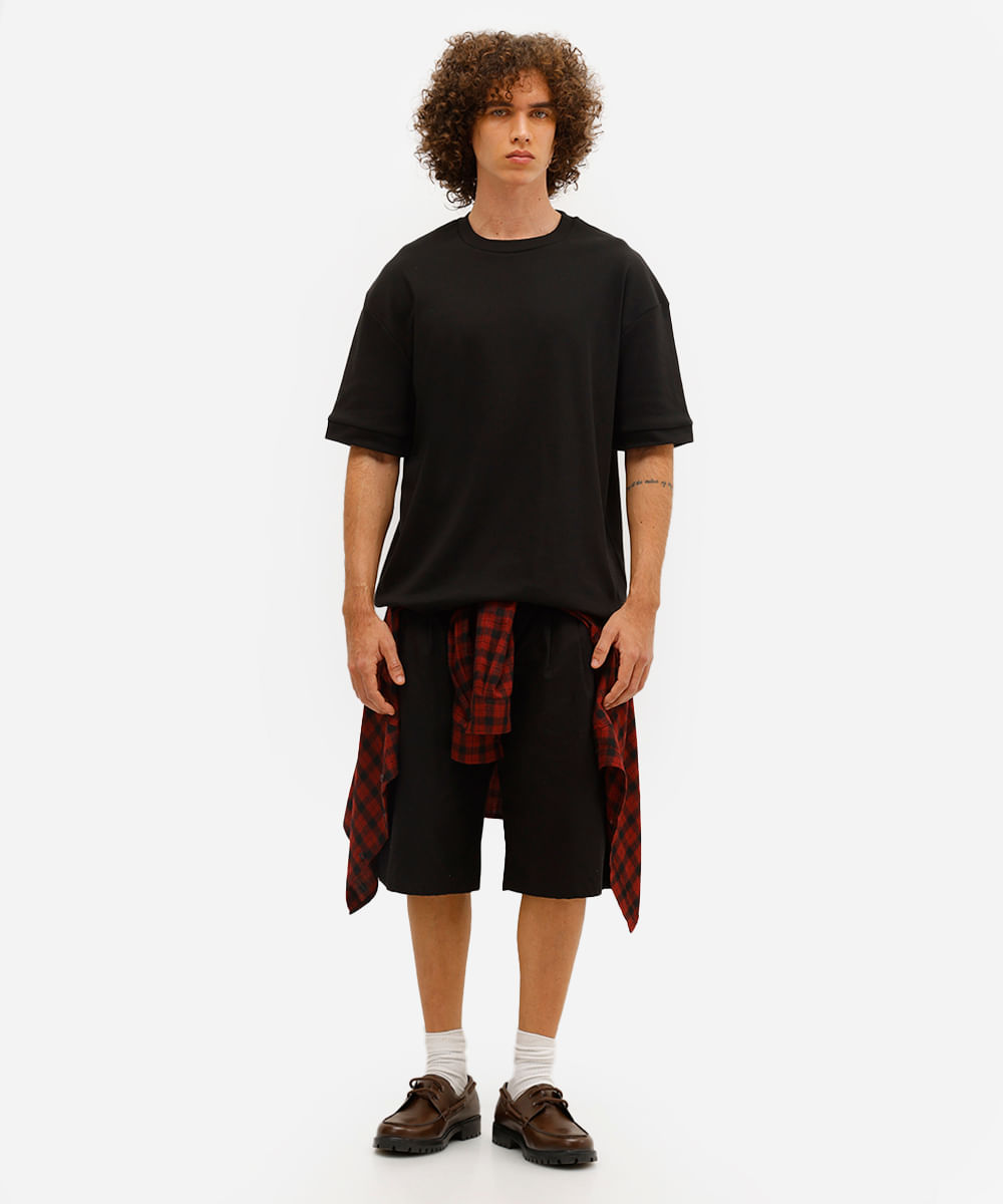 camiseta masculina oversized malha grossa preta