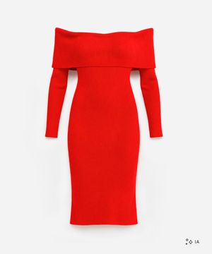 vestido ombro a ombro feminino de tricot canelado vermelho
