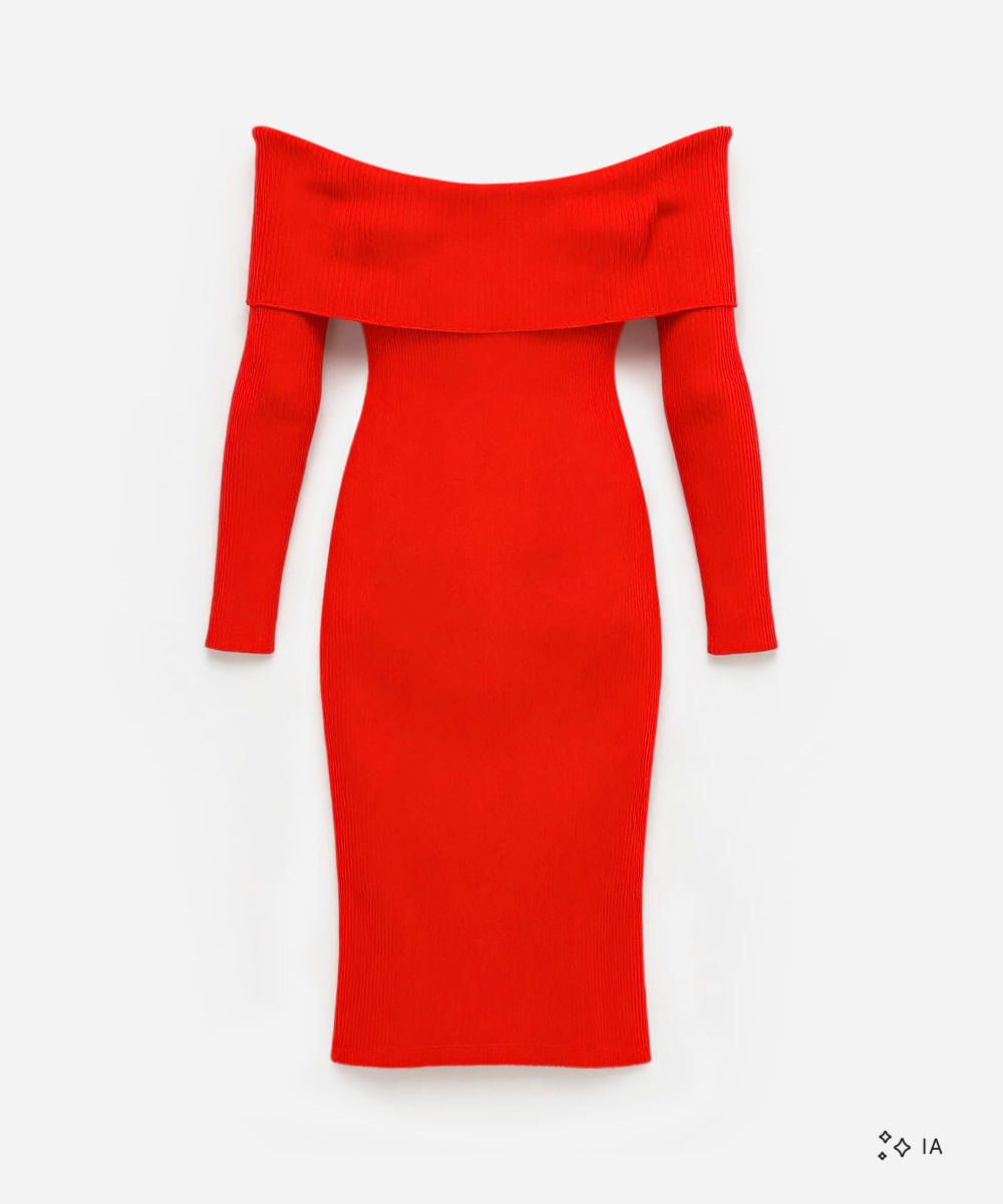 vestido ombro a ombro feminino de tricot canelado vermelho