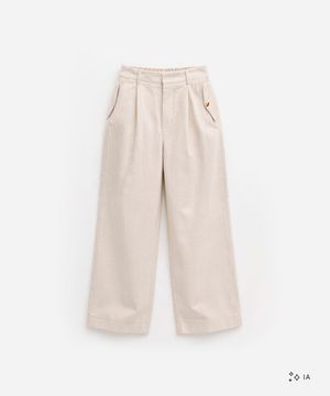 calça wide leg feminina com linho bege