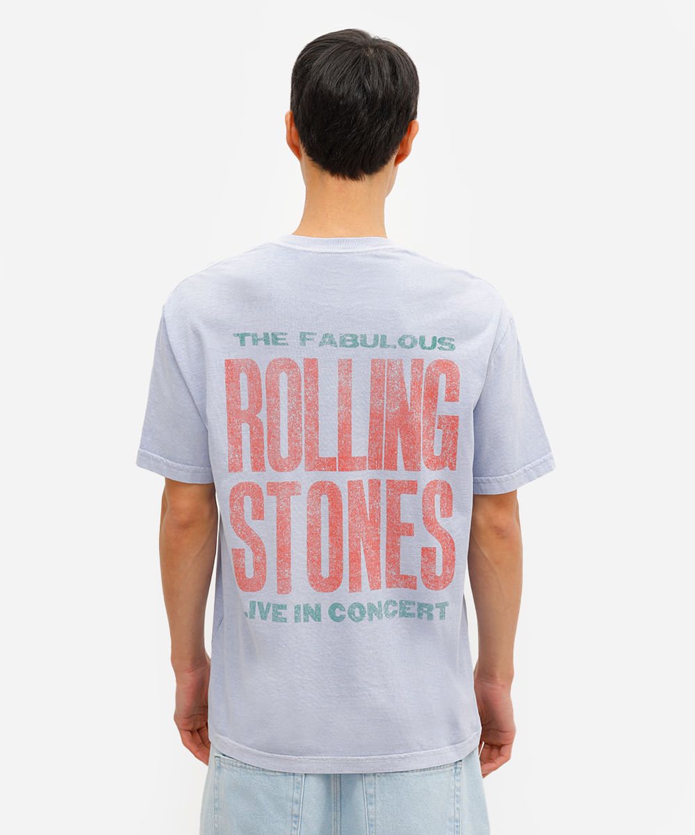 camiseta masculina de algodão rolling stones estonada azul
