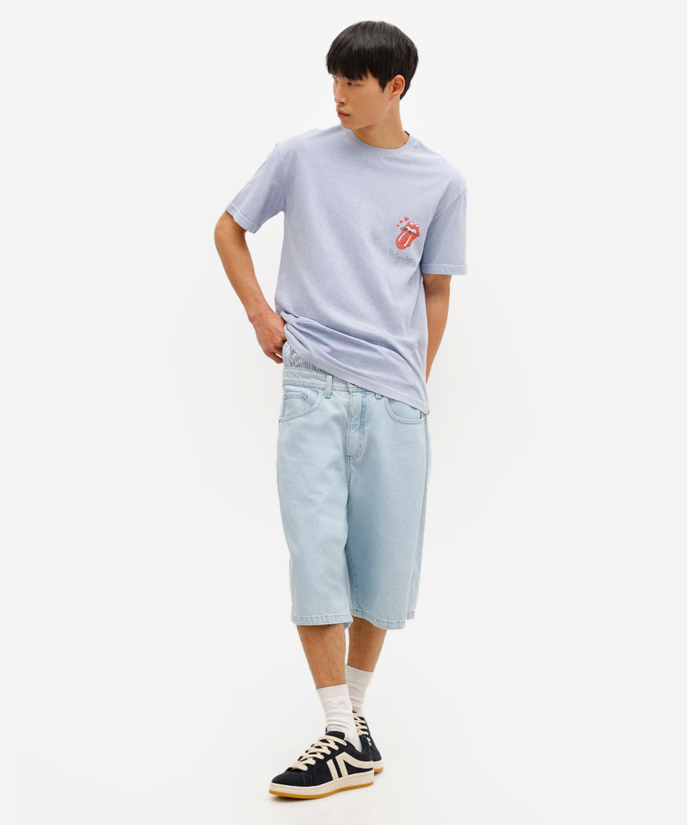 camiseta masculina de algodão rolling stones estonada azul