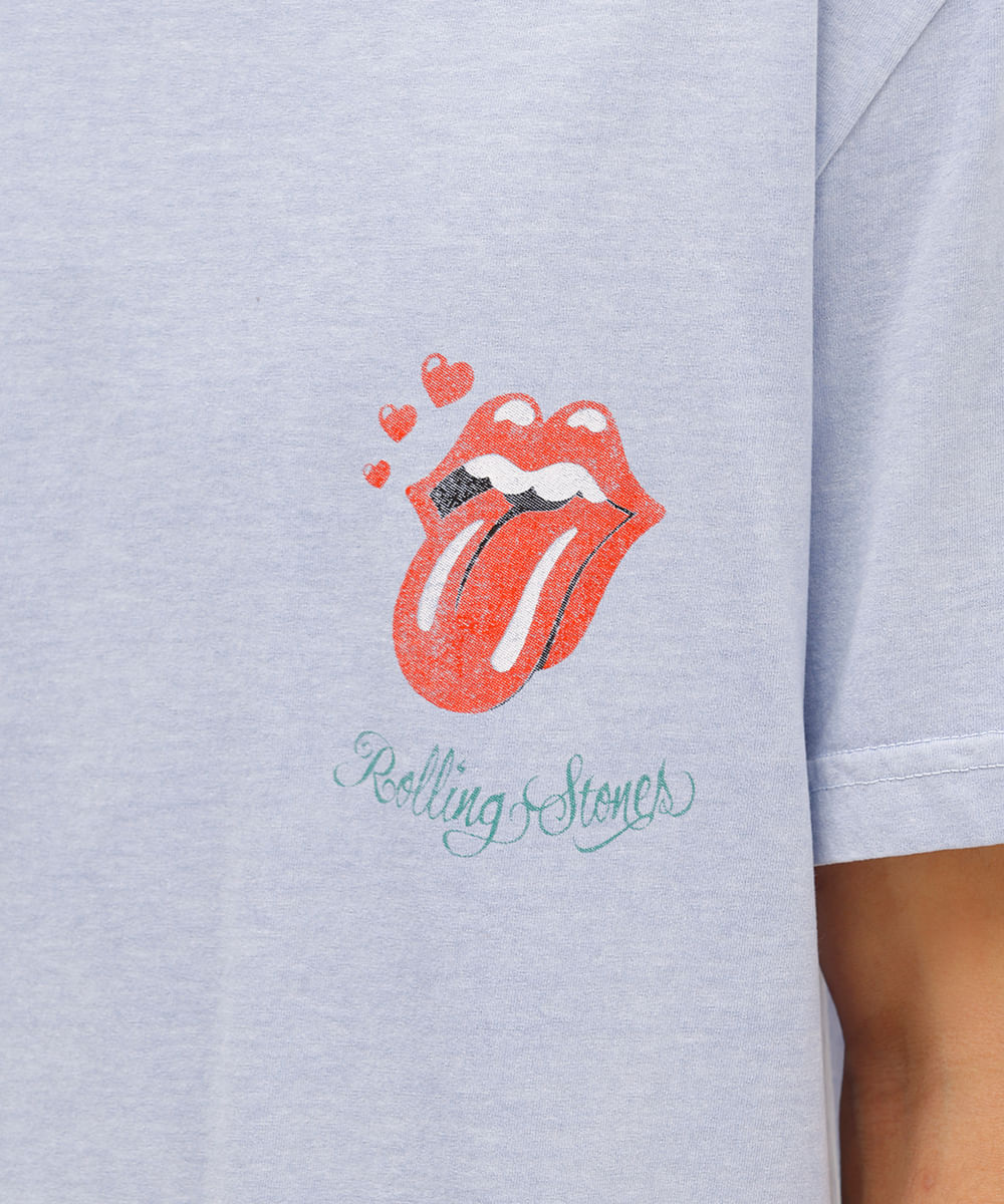 camiseta masculina de algodão rolling stones estonada azul