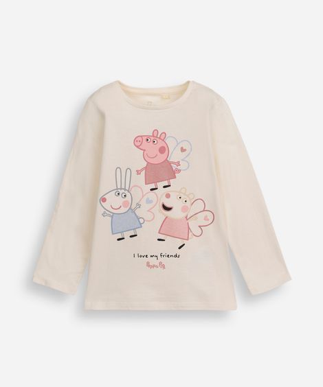 blusa infantil de algodão peppa pig com glitter bege