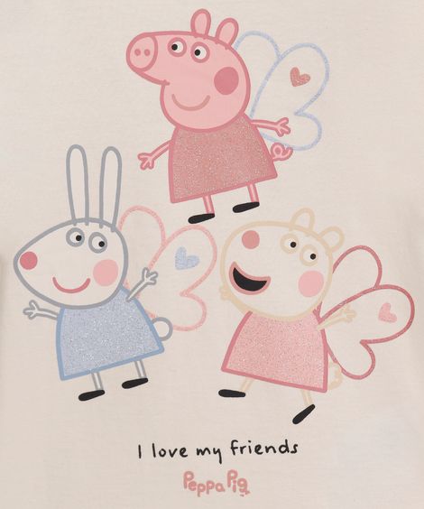 blusa infantil de algodão peppa pig com glitter bege