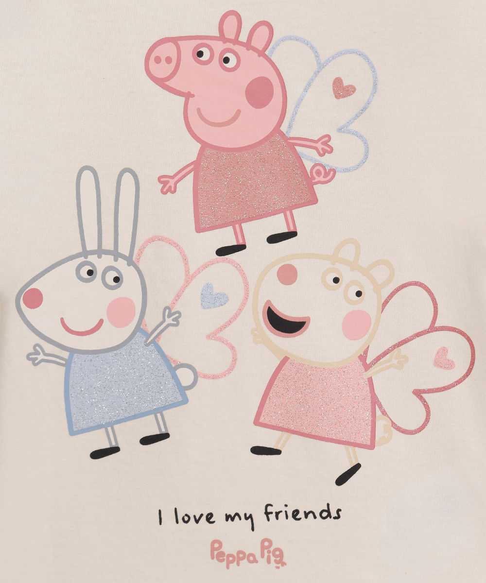 blusa infantil de algodão peppa pig com glitter bege