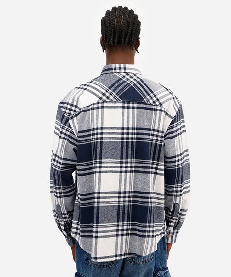 camisa masculina de algodão manga longa xadrez azul