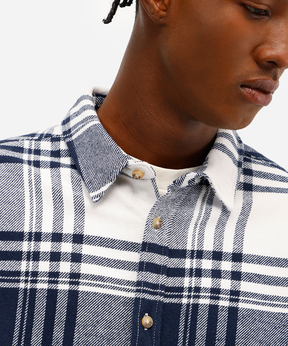 camisa masculina de algodão manga longa xadrez azul