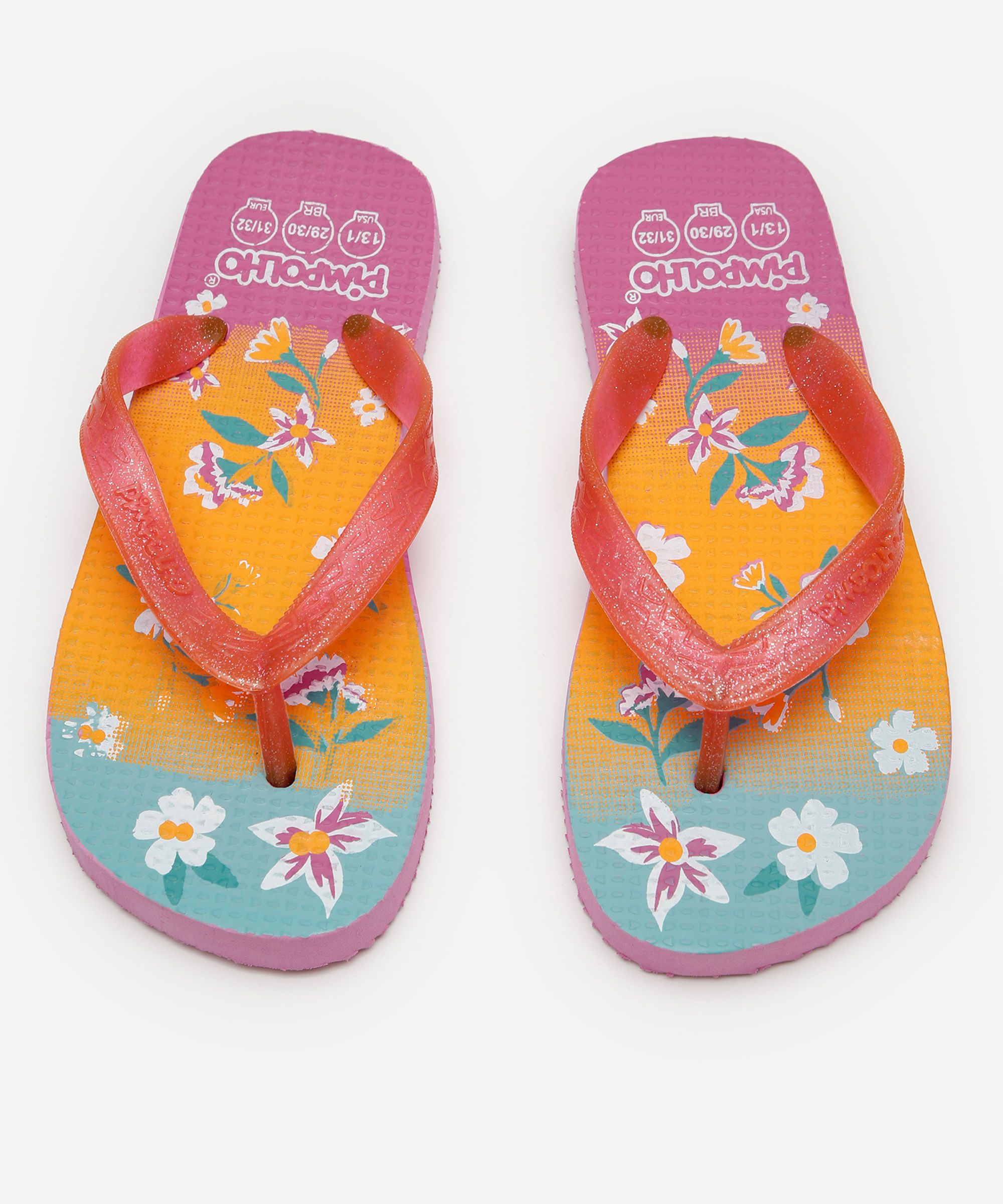 chinelo infantil com glitter pimpolho floral rosa