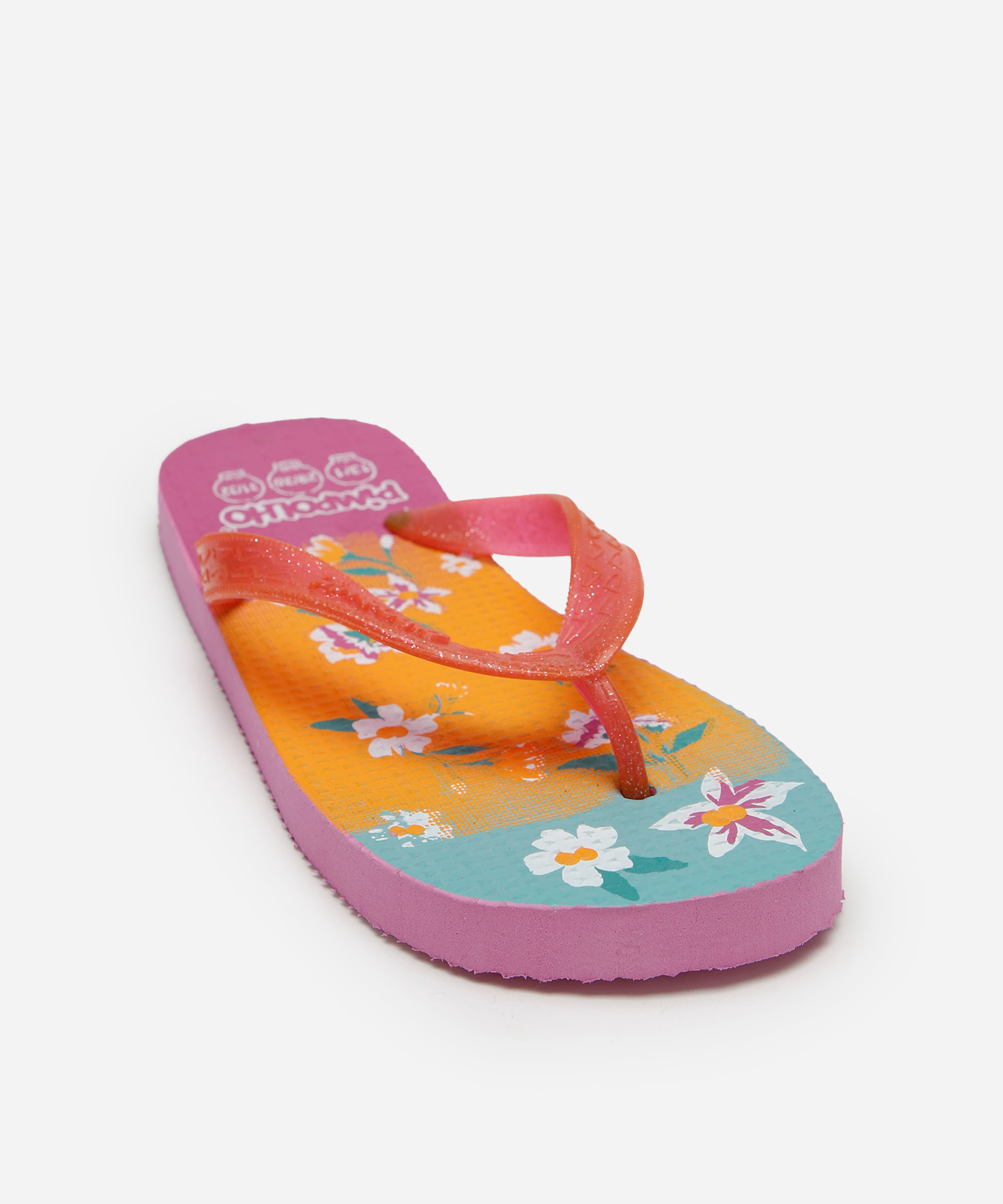 chinelo infantil com glitter pimpolho floral rosa
