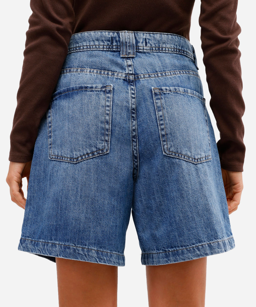 bermuda feminina jeans cintura média azul