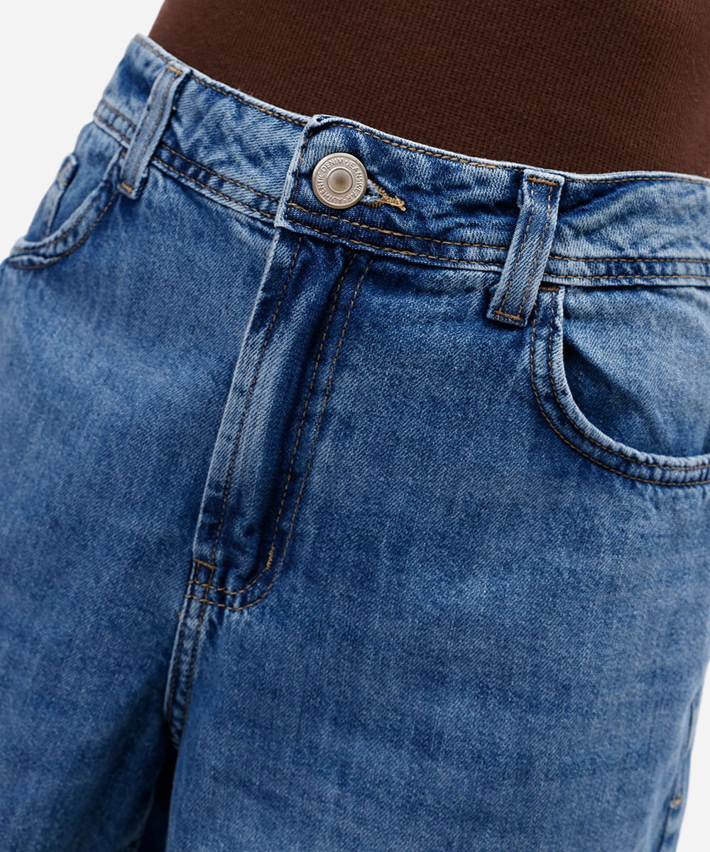 bermuda feminina jeans cintura média azul