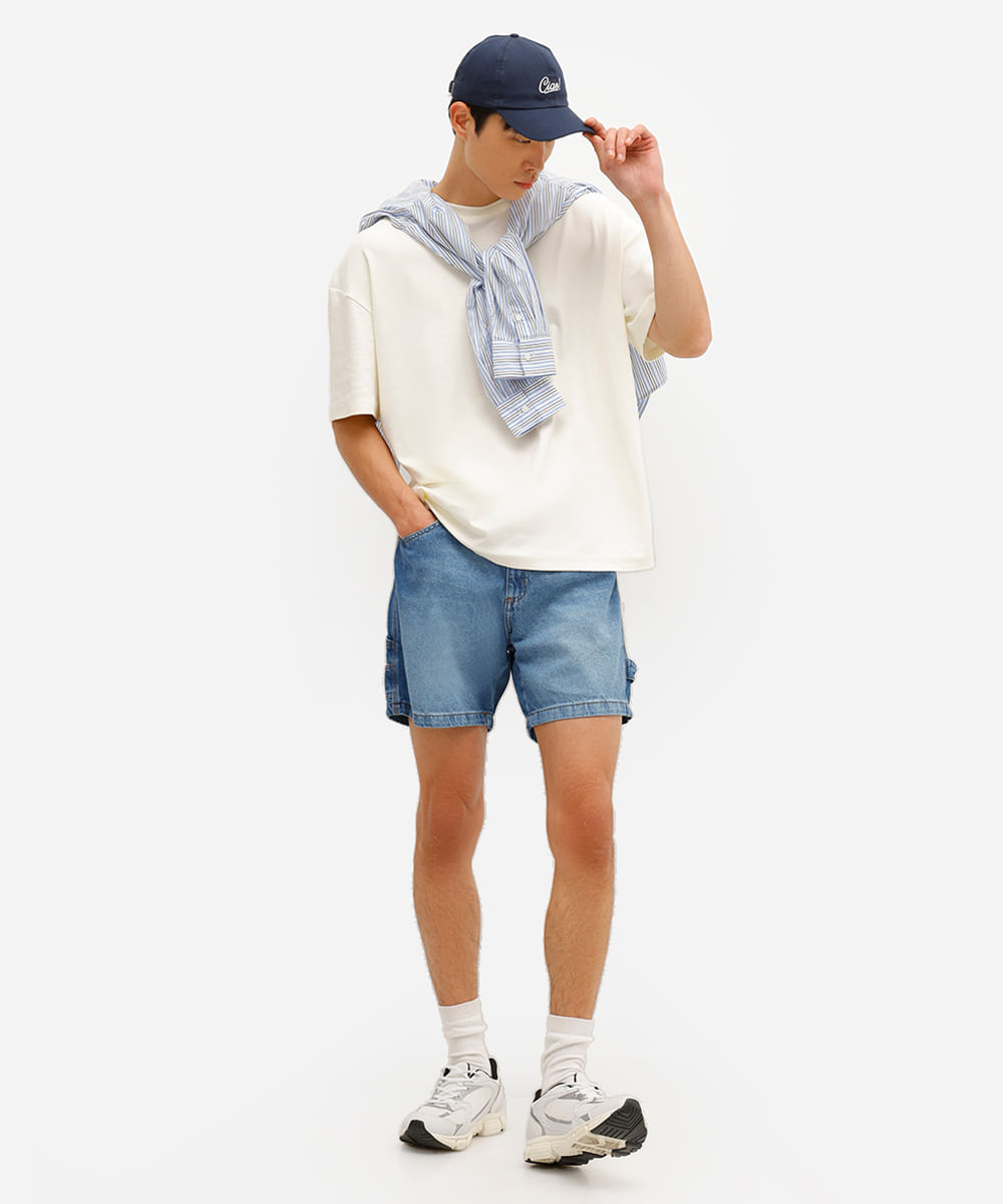 short reto masculino jeans azul