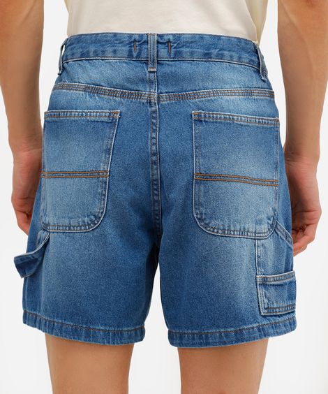 short reto masculino jeans azul