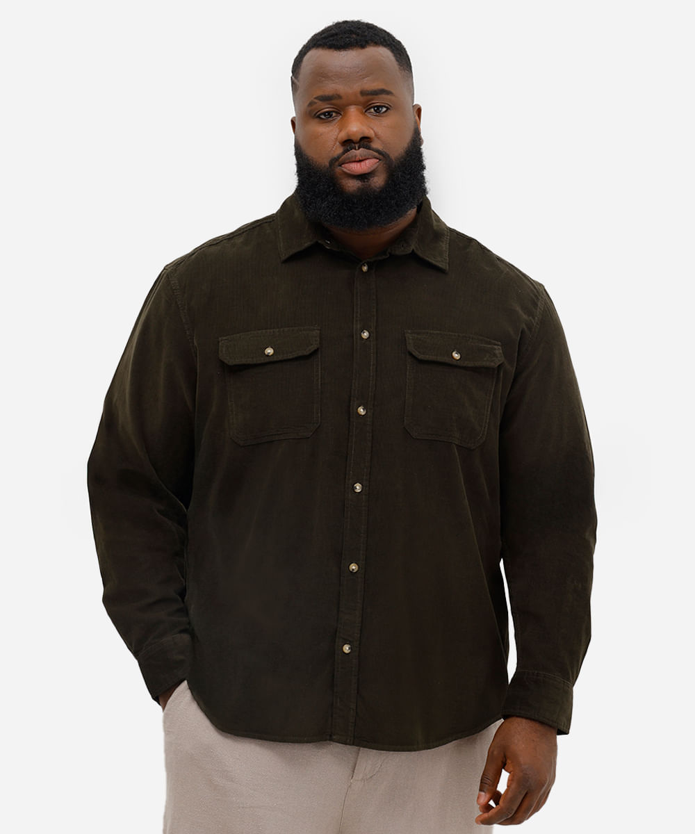 camisa masculina de veludo plus size verde