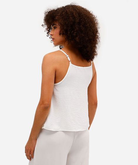 blusa feminina alça fina bordada texturizada off white