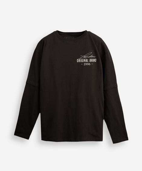 camiseta juvenil de algodão estampada manga longa cinza