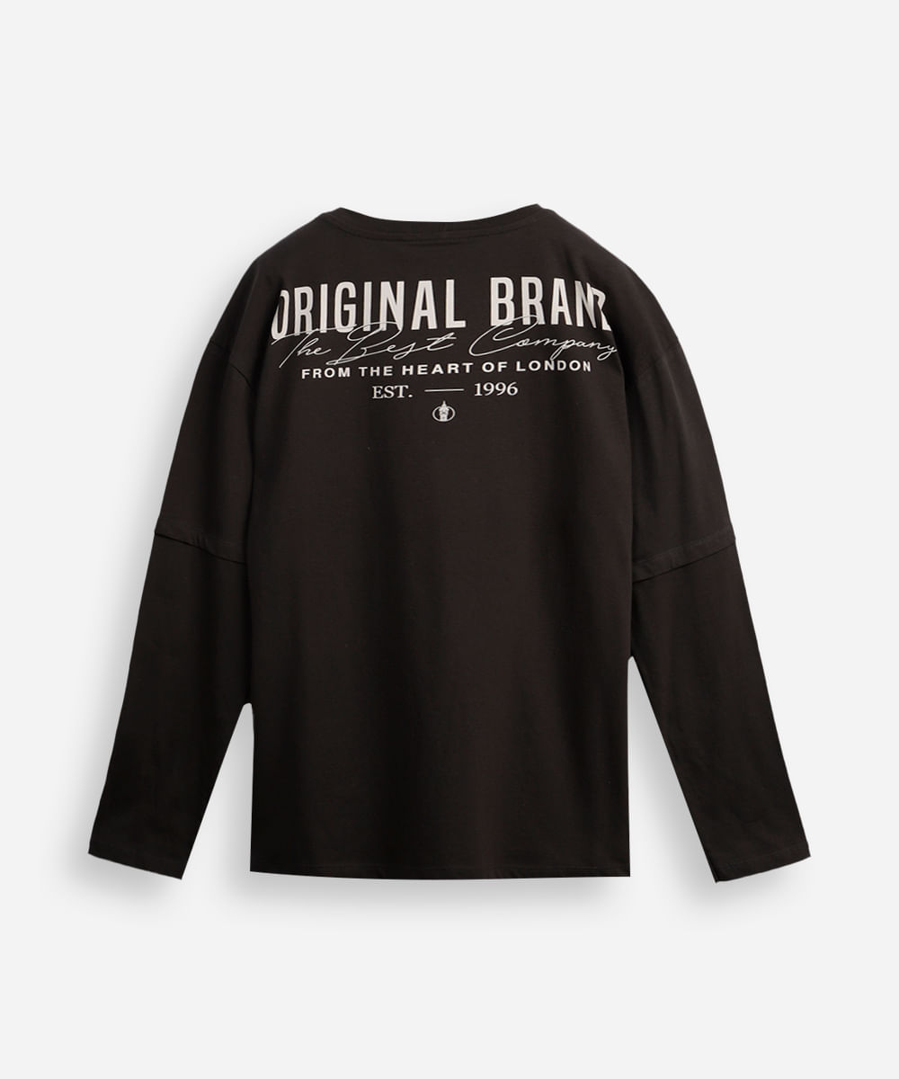 camiseta juvenil de algodão estampada manga longa cinza