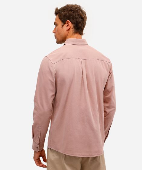 camisa comfort masculina de sarja manga longa rosa