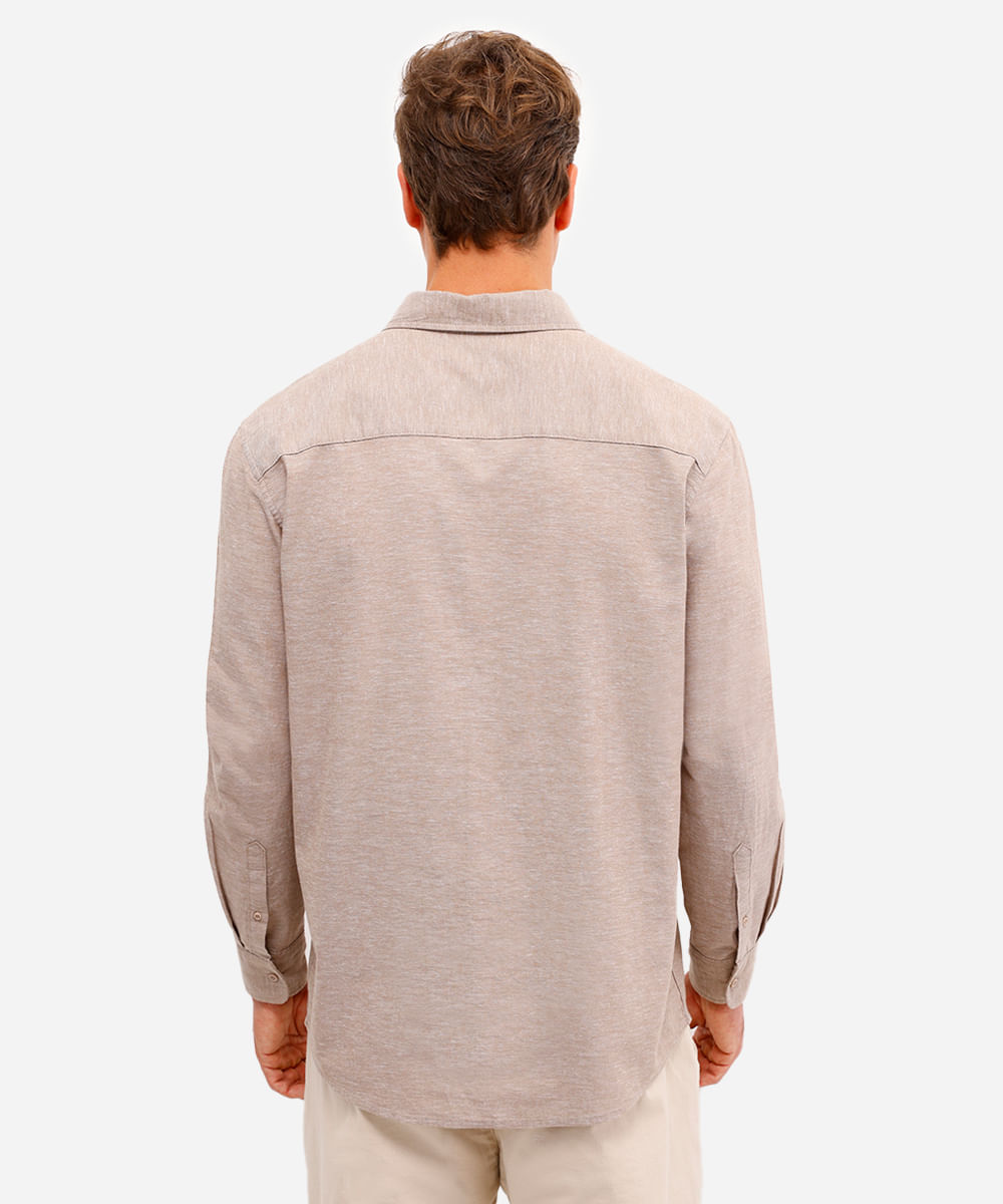 camisa de linho e algodão manga longa verde médio - kaki escuro