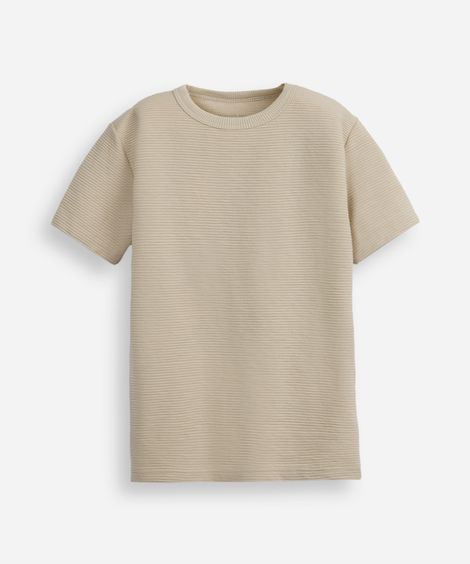 camiseta infantil manga curta canelada bege