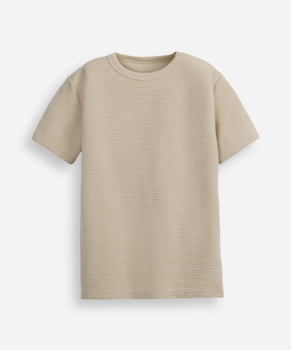 camiseta infantil manga curta canelada bege