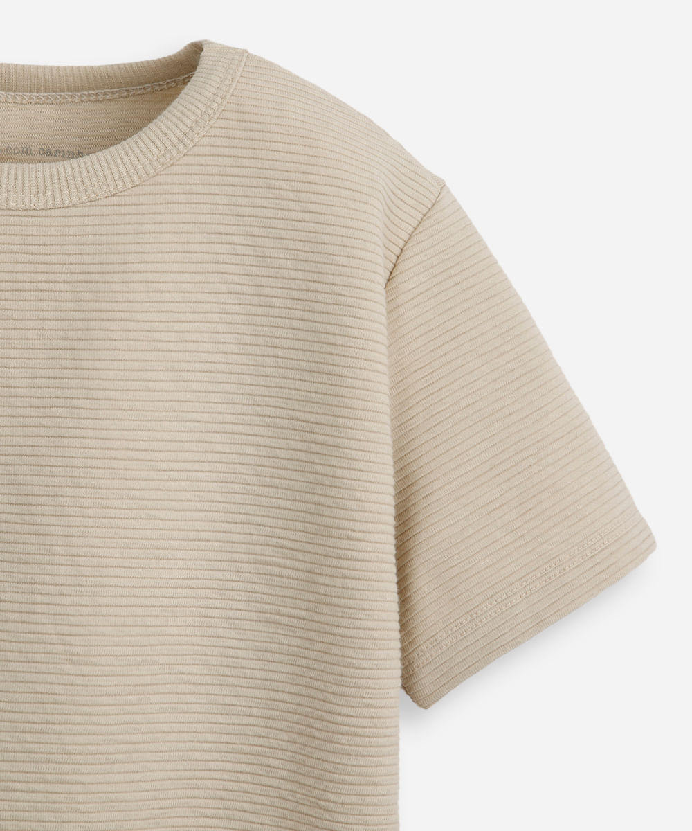 camiseta infantil manga curta canelada bege