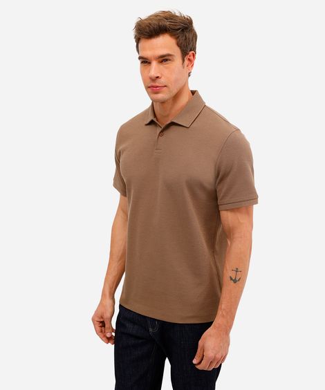 polo masculina manga curta texturizada marrom