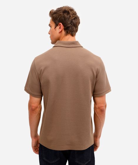 polo masculina manga curta texturizada marrom
