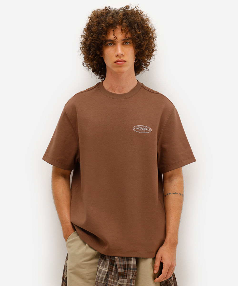 camiseta masculina de algodão california manga curta marrom